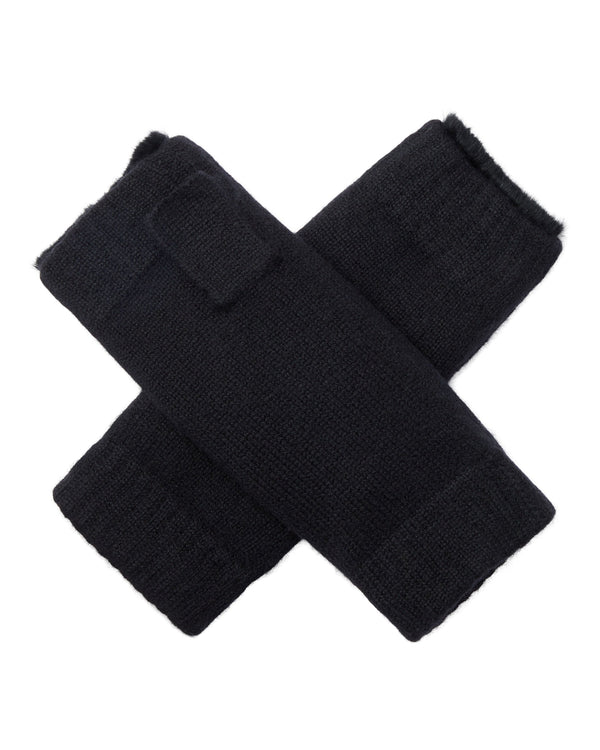n.peal Unisex Fur Lined Fingerless Cashmere Gloves In Black