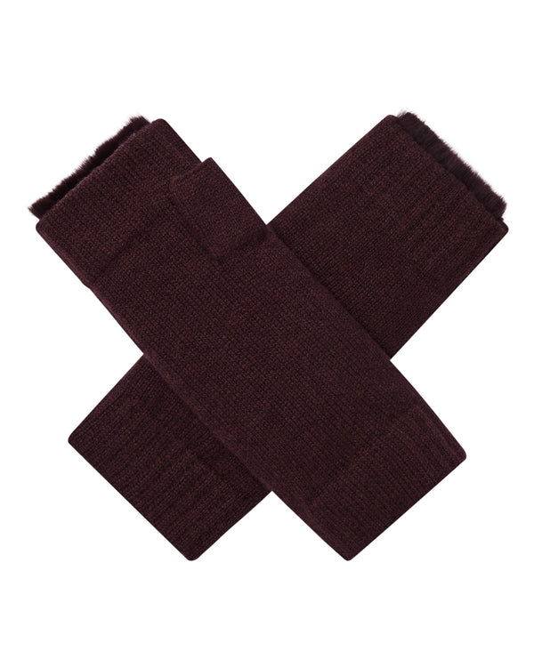 n.peal Unisex Fur Lined Fingerless Cashmere Gloves In Claret Red