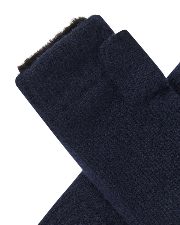 N.peal Unisex Fur Lined Fingerless Cashmere Gloves In Navy Blue