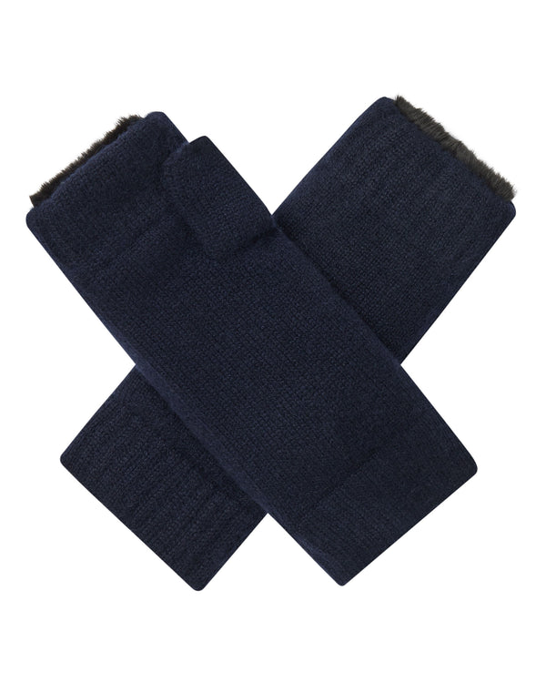 n.peal Unisex Fur Lined Fingerless Cashmere Gloves In Navy Blue