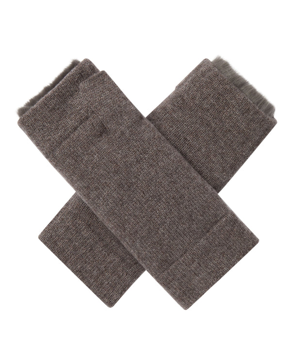 n.peal Unisex Fur Lined Fingerless Cashmere Gloves In Otter Brown
