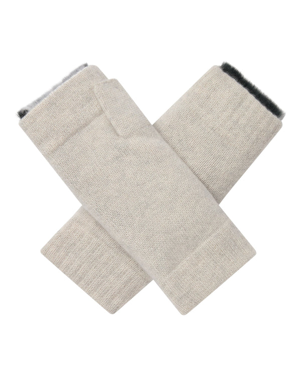 n.peal Unisex Fur Lined Fingerless Cashmere Gloves In Pebble Grey