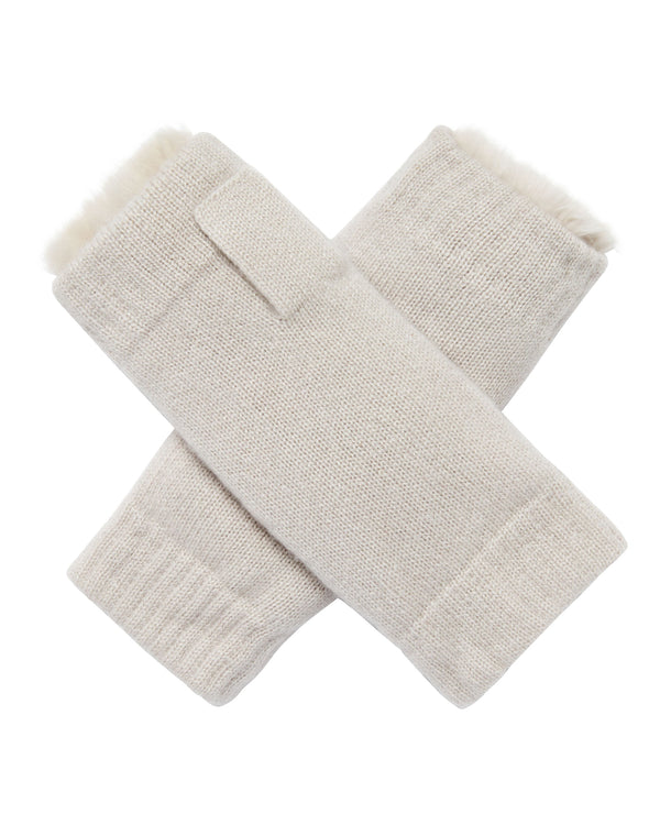 n.peal Unisex Fur Lined Fingerless Cashmere Gloves In Snow Grey