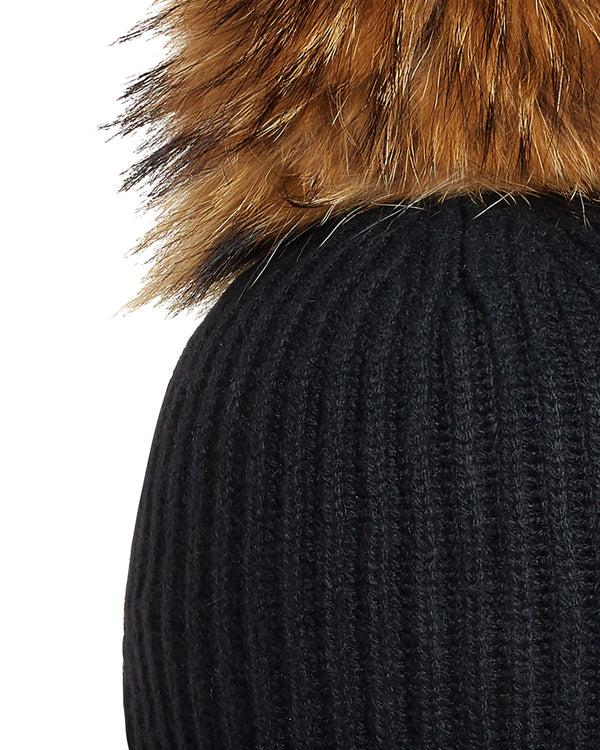 N.peal Unisex Ribbed Cashmere Hat With Detachable Pom In Black