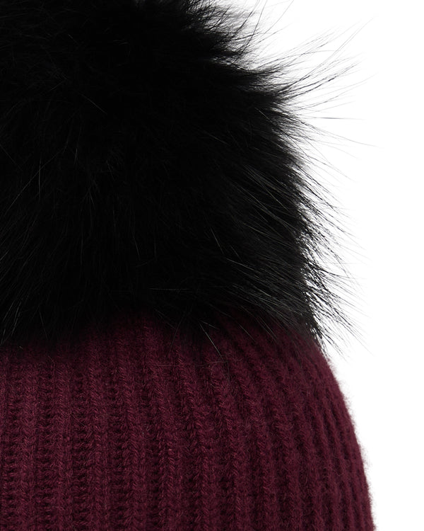 N.peal Unisex Ribbed Cashmere Hat With Detachable Pom In Bordeaux Red