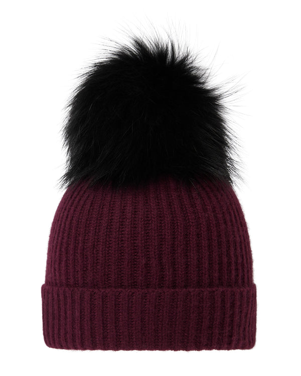 n.peal Unisex Ribbed Cashmere Hat With Detachable Pom In Bordeaux Red