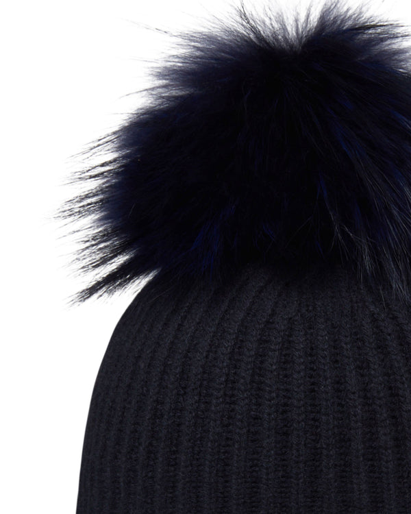 N.peal Unisex Ribbed Cashmere Hat With Detachable Pom In Navy Blue