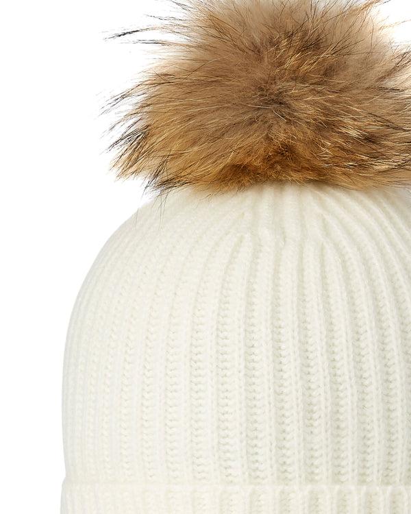 N.peal Unisex Ribbed Cashmere Hat With Detachable Pom In New Ivory White