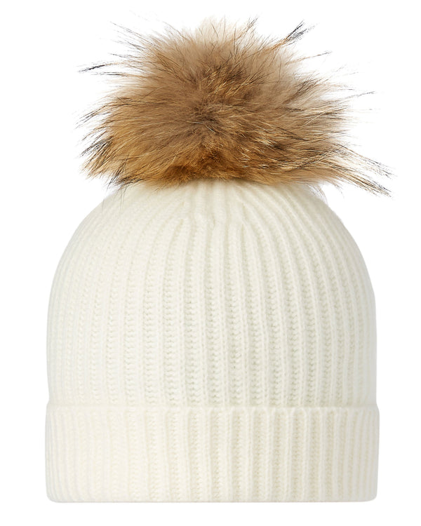 n.peal Unisex Ribbed Cashmere Hat With Detachable Pom In New Ivory White