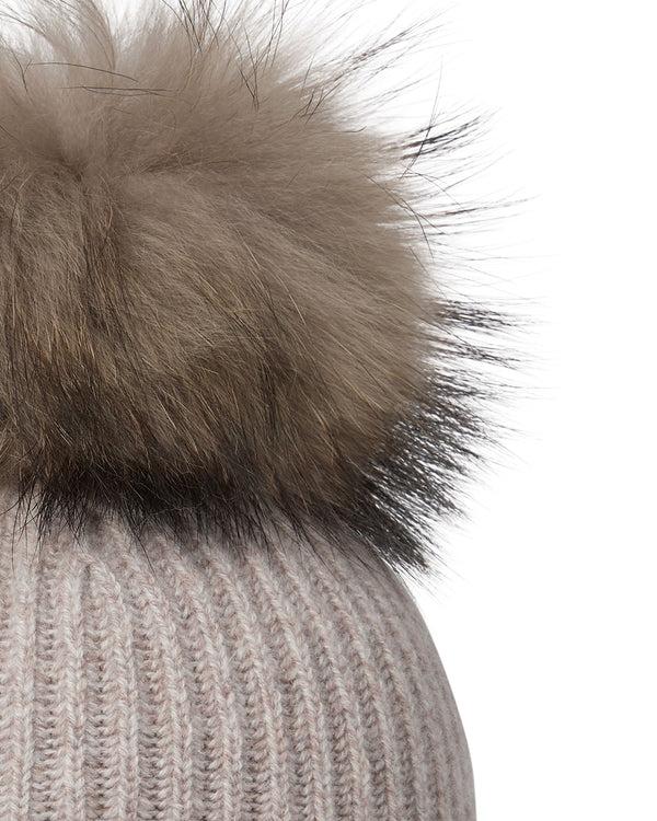N.peal Unisex Ribbed Cashmere Hat With Detachable Pom In Basilica Beige Brown Marl
