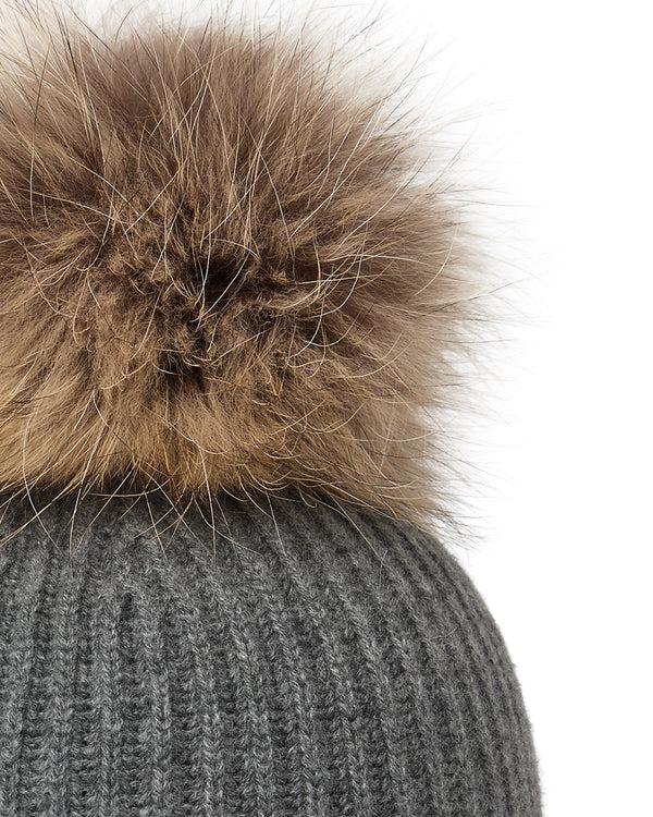 N.peal Unisex Ribbed Cashmere Hat With Detachable Pom In Elephant Grey