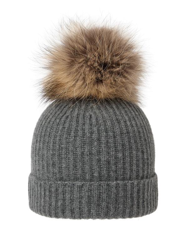 n.peal Unisex Ribbed Cashmere Hat With Detachable Pom In Elephant Grey