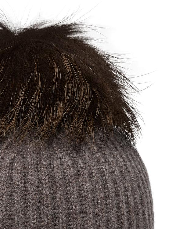 N.peal Unisex Ribbed Cashmere Hat With Detachable Pom In Otter Brown