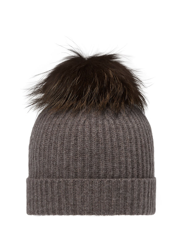 n.peal Unisex Ribbed Cashmere Hat With Detachable Pom In Otter Brown