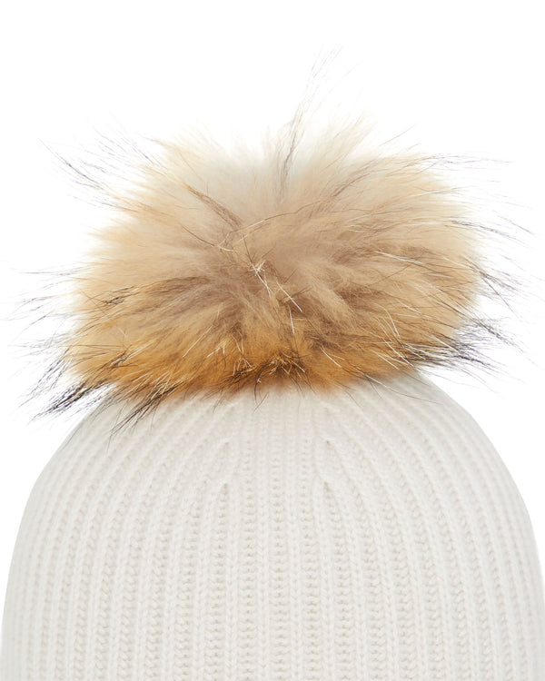 N.peal Unisex Ribbed Cashmere Hat With Detachable Pom In Snow Grey