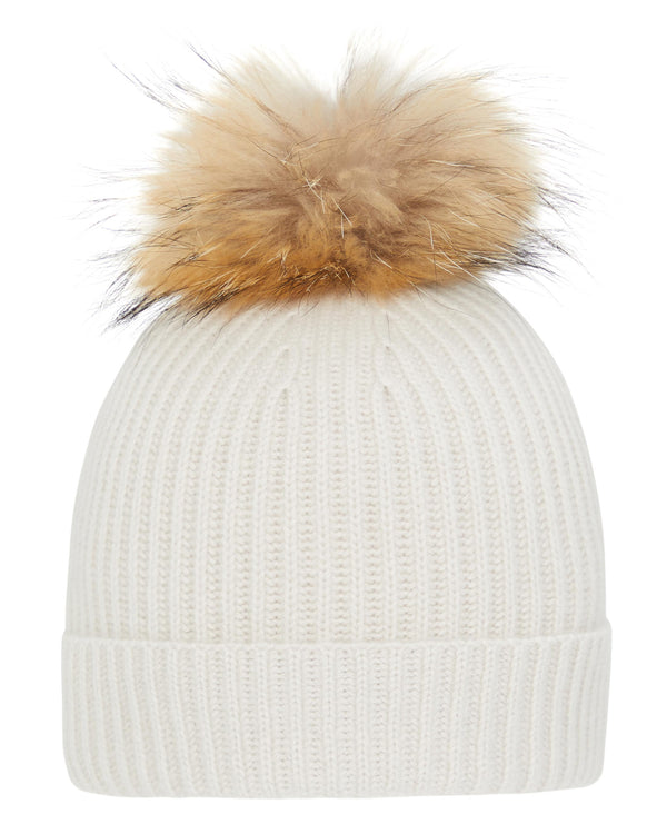 n.peal Unisex Ribbed Cashmere Hat With Detachable Pom In Snow Grey