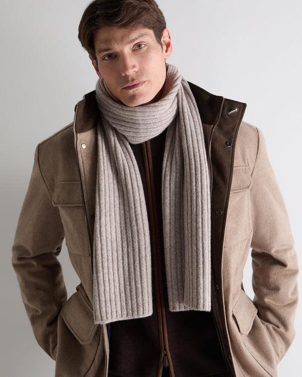 N.peal Unisex Short Ribbed Cashmere Scarf In Basilica Beige Brown Marl
