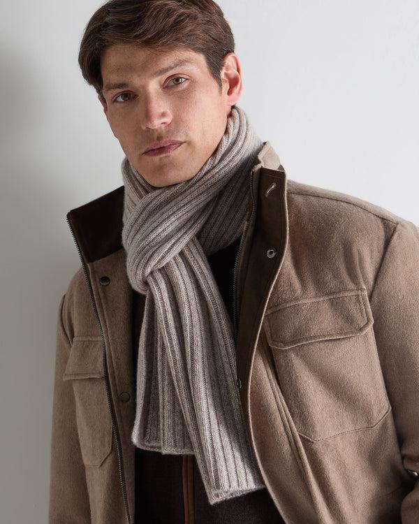 N.peal Unisex Short Ribbed Cashmere Scarf In Basilica Beige Brown Marl