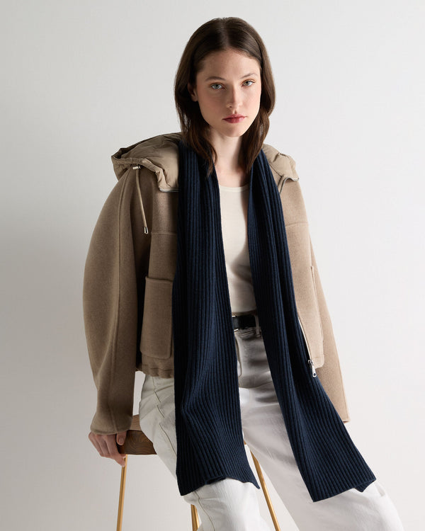N.peal Unisex Short Ribbed Cashmere Scarf In Indigo Blue