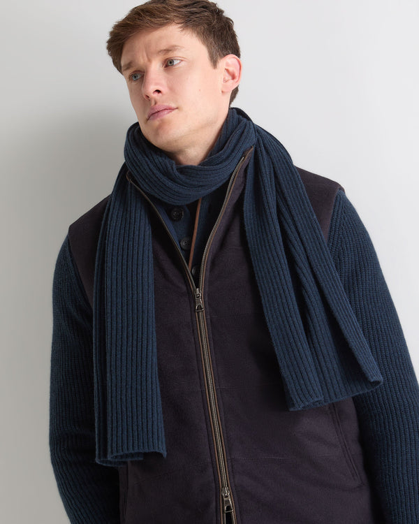 N.peal Unisex Short Ribbed Cashmere Scarf In Indigo Blue