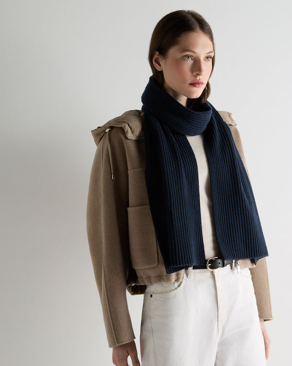 N.peal Unisex Short Ribbed Cashmere Scarf In Indigo Blue