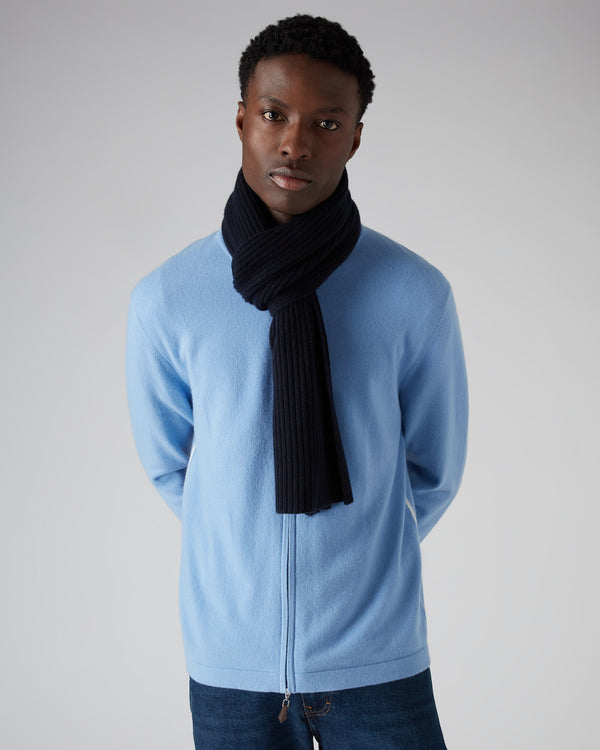 N.peal Unisex Short Ribbed Cashmere Scarf In Navy Blue
