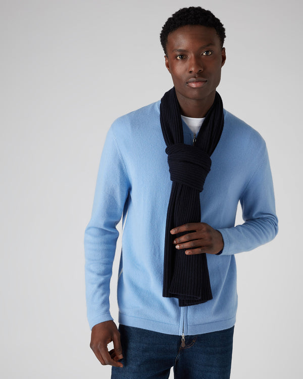 N.peal Unisex Short Ribbed Cashmere Scarf In Navy Blue