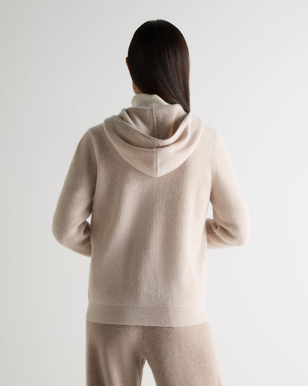 N.peal Women's Ada Ribbed Cashmere Hoodie In Ecru White