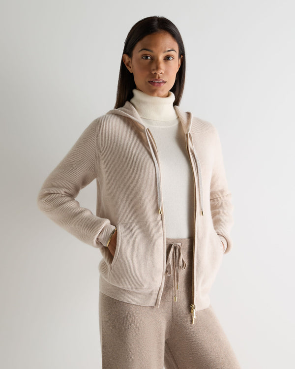 n.peal Women's Ada Ribbed Cashmere Hoodie In Ecru White