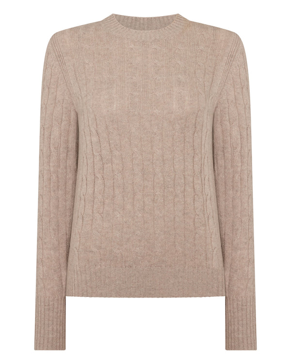 N.peal Women's Adelyn Cable Round Neck Cashmere Sweater In Oatmeal Brown