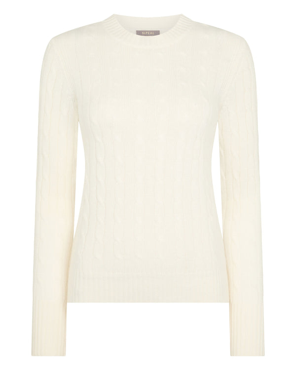 N.peal Women's Adelyn Cable Round Neck Cashmere Sweater In New Ivory White