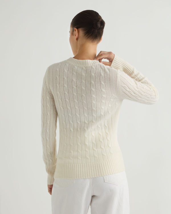 N.peal Women's Adelyn Cable Round Neck Cashmere Sweater In New Ivory White
