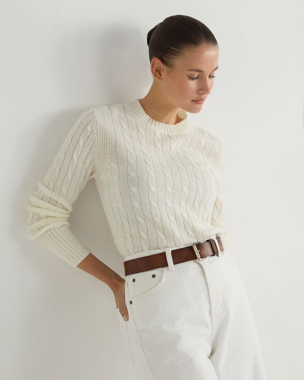 n.peal Women's Adelyn Cable Round Neck Cashmere Sweater In New Ivory White