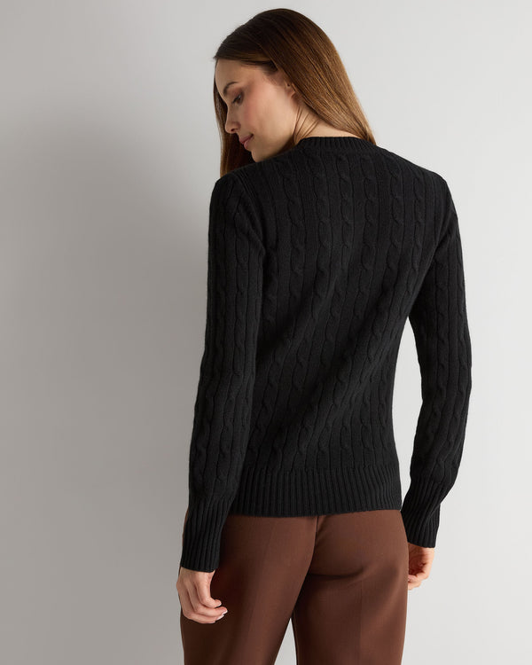N.peal Women's Adelyn Cable Round Neck Cashmere Sweater In Black