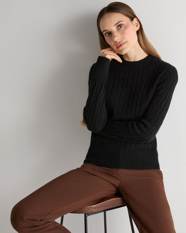 n.peal Women's Adelyn Cable Round Neck Cashmere Sweater In Black