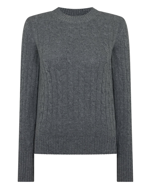 N.peal Women's Adelyn Cable Round Neck Cashmere Sweater In Elephant Grey