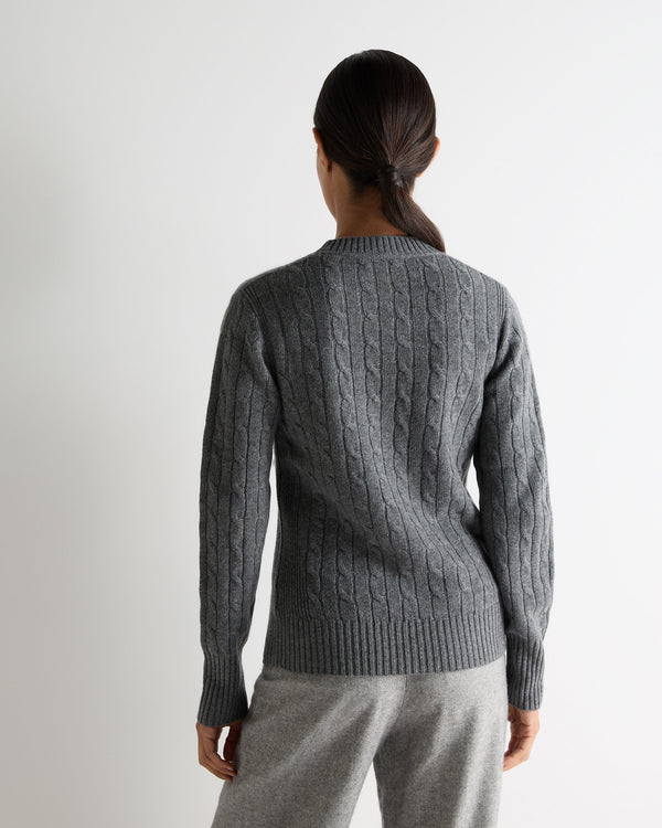 N.peal Women's Adelyn Cable Round Neck Cashmere Sweater In Elephant Grey