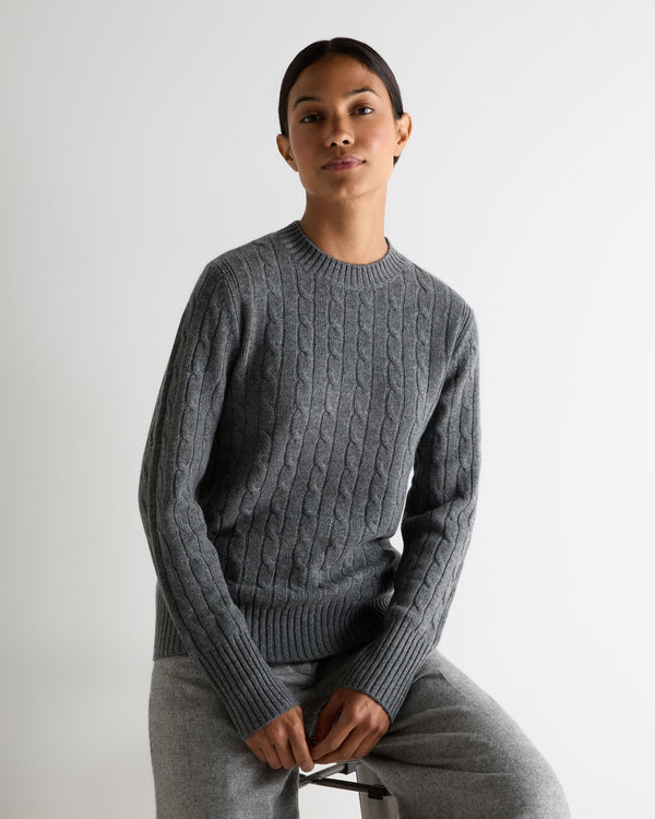 n.peal Women's Adelyn Cable Round Neck Cashmere Sweater In Elephant Grey