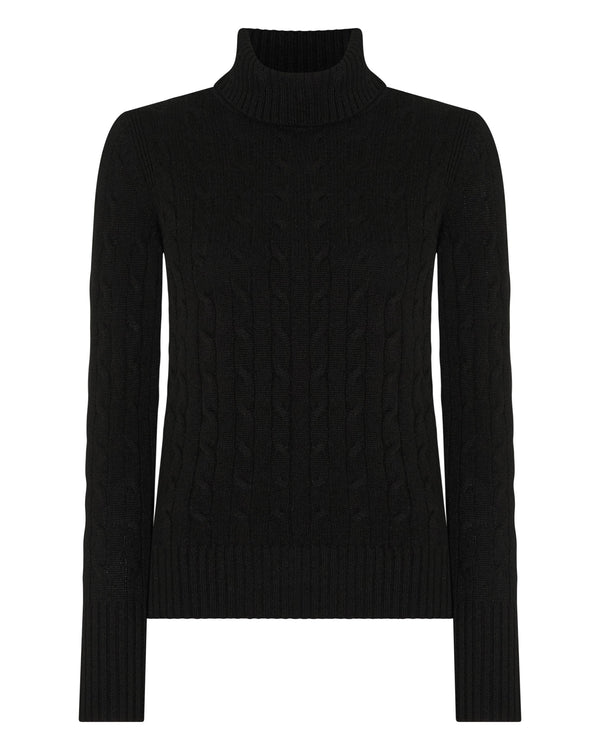 N.peal Women's Adelyn Cable Turtle Cashmere Sweater In Black