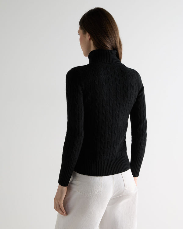 N.peal Women's Adelyn Cable Turtle Cashmere Sweater In Black
