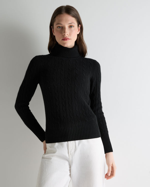 n.peal Women's Adelyn Cable Turtle Cashmere Sweater In Black