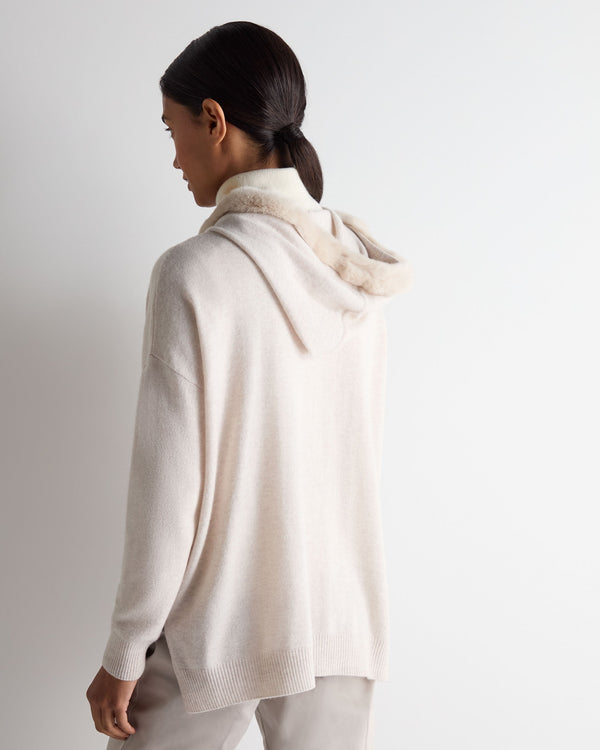 N.peal Women's Alicia Fur Trim Cashmere Hoodie In Frost White