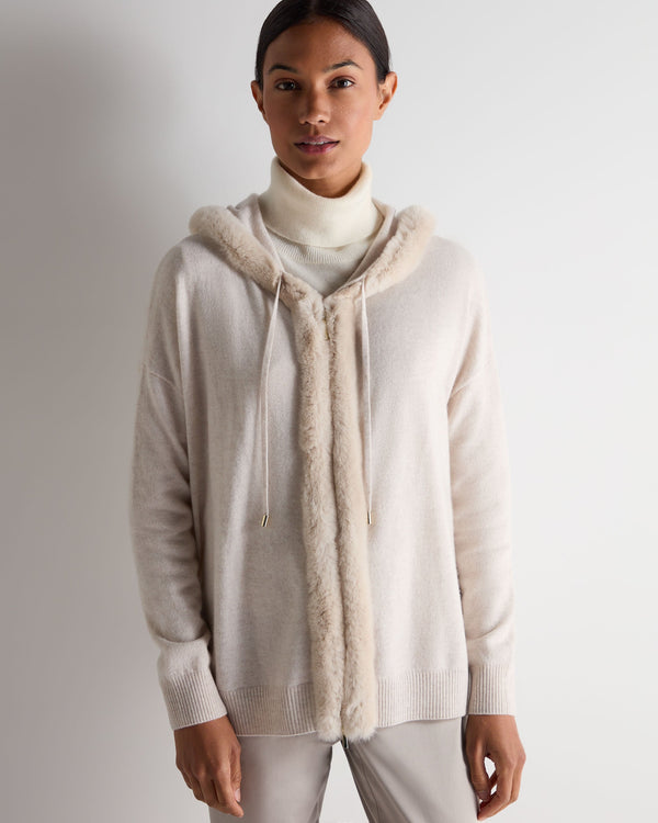 n.peal Women's Alicia Fur Trim Cashmere Hoodie In Frost White