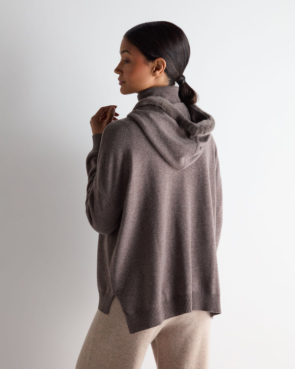 N.peal Women's Alicia Fur Trim Cashmere Hoodie In Otter Brown
