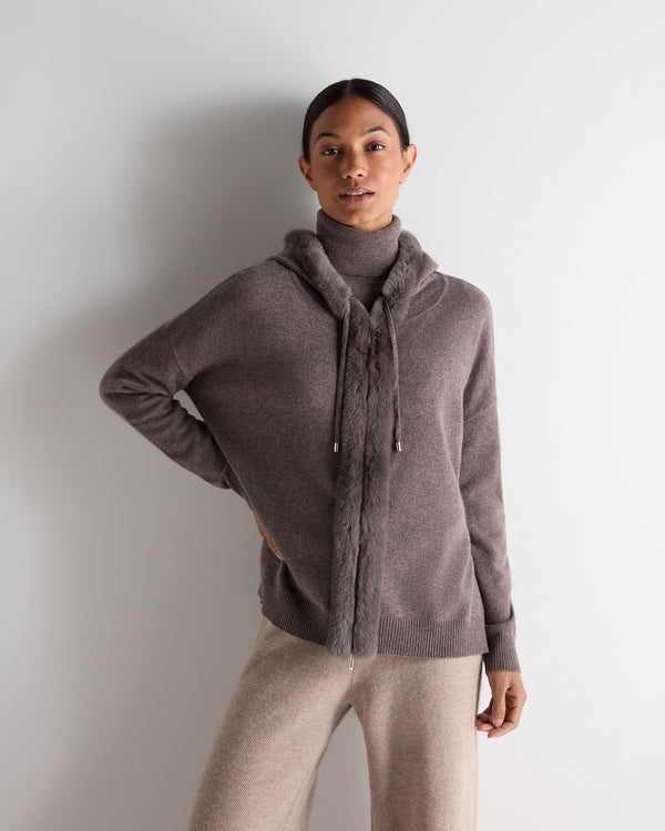 n.peal Women's Alicia Fur Trim Cashmere Hoodie In Otter Brown