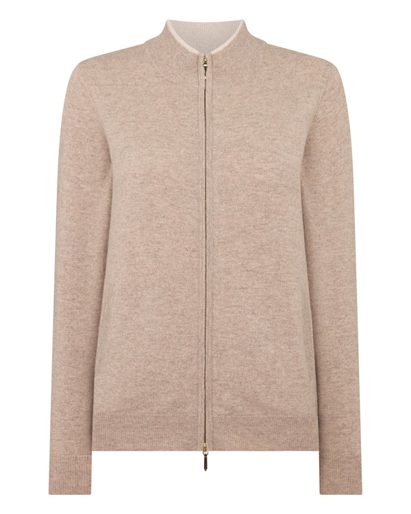 N.peal Women's Alisa Full Zip Cashmere Cardigan In Oatmeal Brown