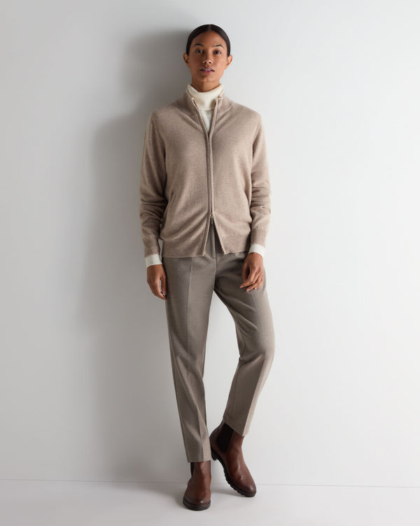 N.peal Women's Alisa Full Zip Cashmere Cardigan In Oatmeal Brown