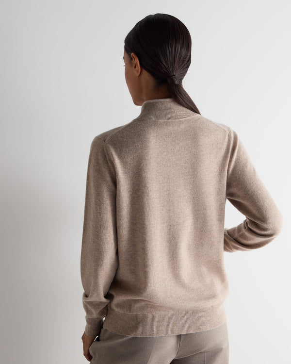 N.peal Women's Alisa Full Zip Cashmere Cardigan In Oatmeal Brown