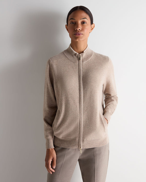 n.peal Women's Alisa Full Zip Cashmere Cardigan In Oatmeal Brown