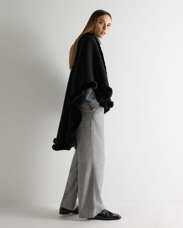 n.peal Women's Ayla Fur Trim Cashmere Cape In Black